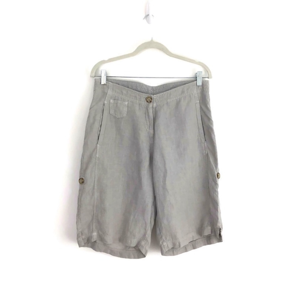 100% Linen Bermuda Shorts Grey 8 by Poetry